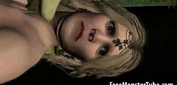  3D elf babe gets fucked in the woods by a goblin